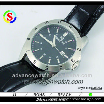 stainless steel watch with Japan quartz movt and genuine leather strap